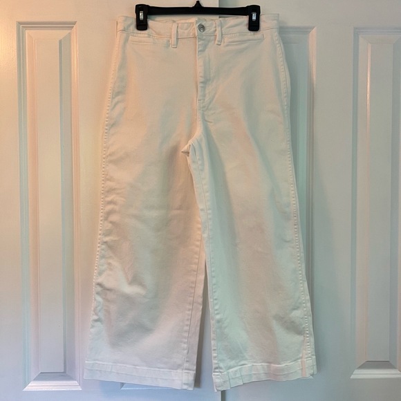 Oat New York Pants - OAT New York Wide Leg High Waist Cropped White Denim Stretch Pants Size 10